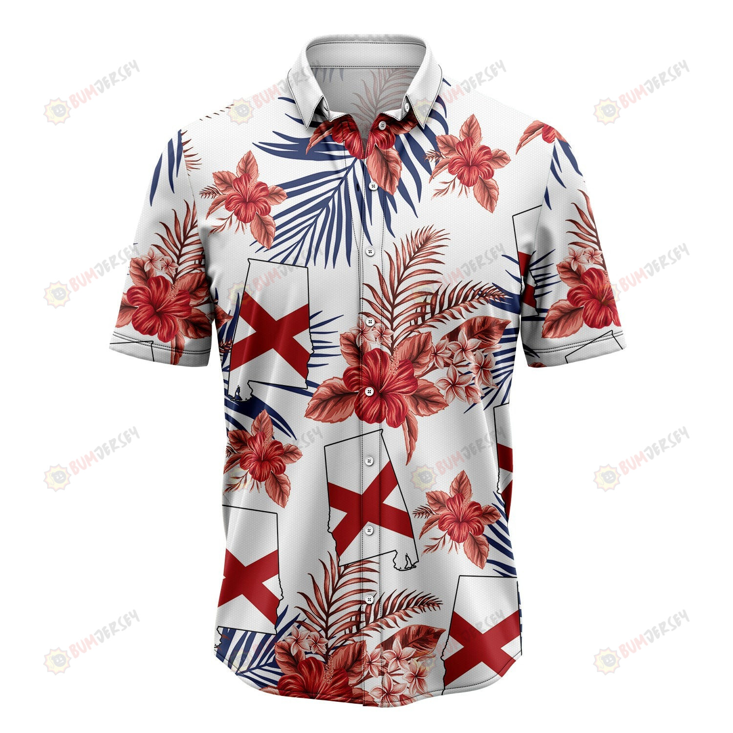 Alabama Crimson Tide Proud Palm Hibiscus Pattern Hawaiian Shirt SH1