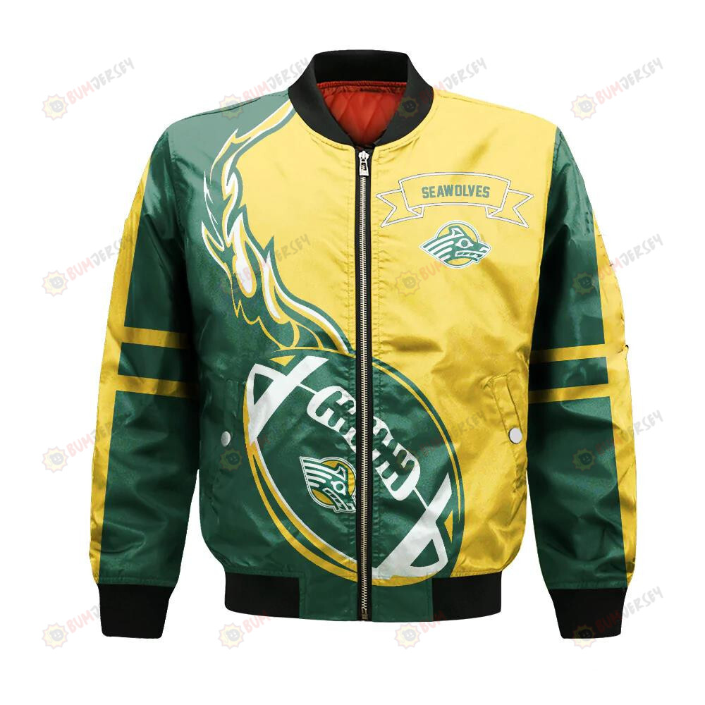 Alaska Anchorage Seawolves Bomber Jacket 3D Printed Flame Ball Pattern