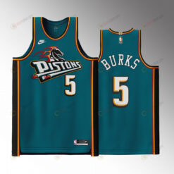 Alec Burks 5 2022-23 Detroit Pistons Teal Classic Edition Jersey