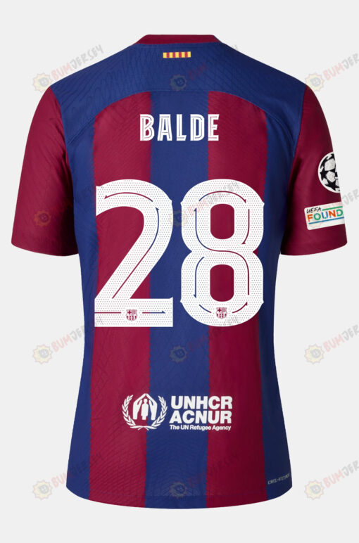 Alejandro Balde 28 Barcelona 2023/24 With UCL Badge Home Men Jersey