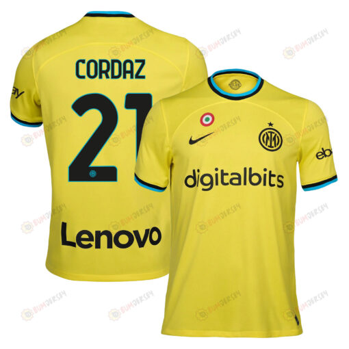 Alex Cordaz 21 Inter Milan 2022/23 Third Men Jersey - Yellow