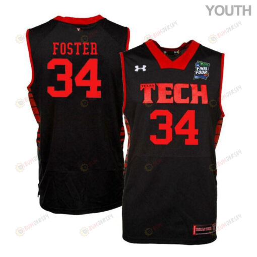 Alex Foster 34 Texas Tech Red Raiders Basketball Youth Jersey - Black