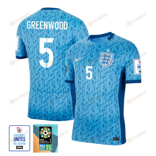 Alex Greenwood 5 England 1 Star FIFA Patch Women's National Team 2023-24 World Cup Away Men Jersey