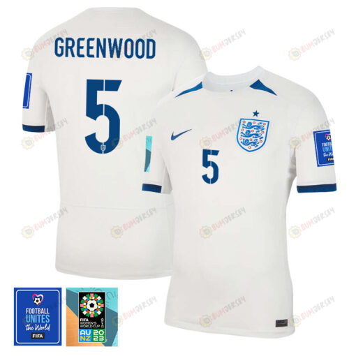 Alex Greenwood 5 England 1 Star FIFA Patch Women's National Team 2023-24 World Cup Home Men Jersey