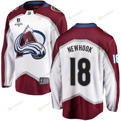 Alex Newhook 18 Colorado Avalanche Stanley Cup 2023 Playoffs Patch Away Breakaway Men Jersey - White