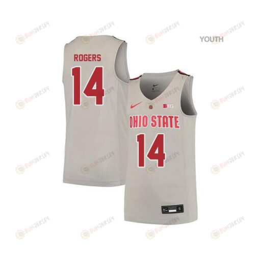 Alex Rogers 14 Ohio State Buckeyes Elite Basketball Youth Jersey - Gray