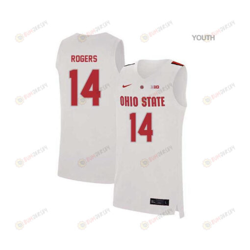 Alex Rogers 14 Ohio State Buckeyes Elite Basketball Youth Jersey - White