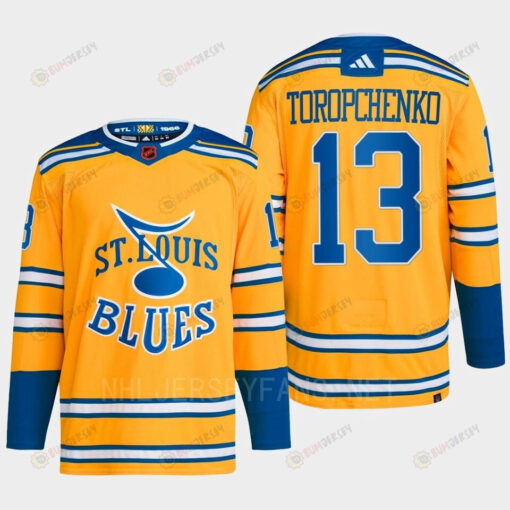 Alexei Toropchenko 13 Reverse Retro 2.0 2022 St. Louis Blues Yellow Jersey Primegreen