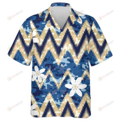 Aloha Hawaiian Flower Zigzag Ornament Blue Camo Background Hawaiian Shirt