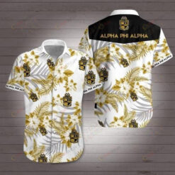 Alpha Phi Alpha On White Yellow Pattern Short Sleeve Curved Hawaiian Shirt