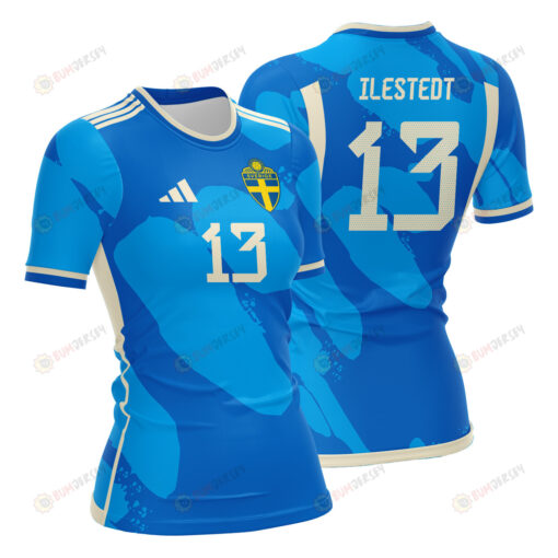 Amanda Ilestedt 13 Sweden 2023 Women Away Jersey - Blue - All Over Printed Jersey