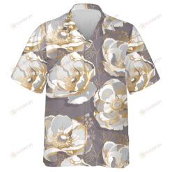 Amazing Gold Anemone Flowers On Grey Background Design Hawaiian Shirt