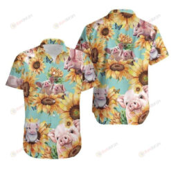 Amazing Pig Sunflower Curved Hawaiian Shirt Short Sleeve