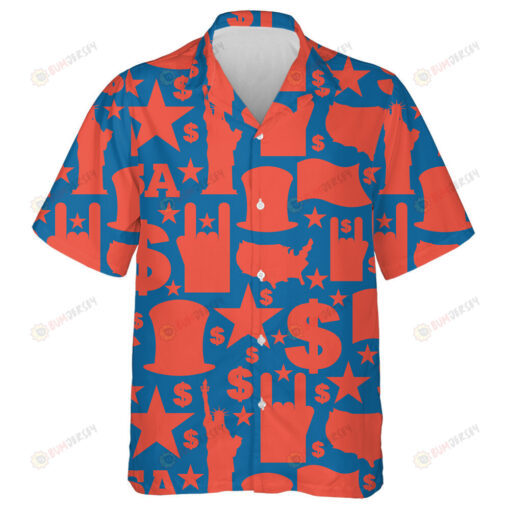 America Symbols Patriotic Pattern In Red And Dark Blue Colors Hawaiian Shirt