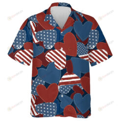 American Flag Grunge Heart Symbol Knit Pattern Hawaiian Shirt