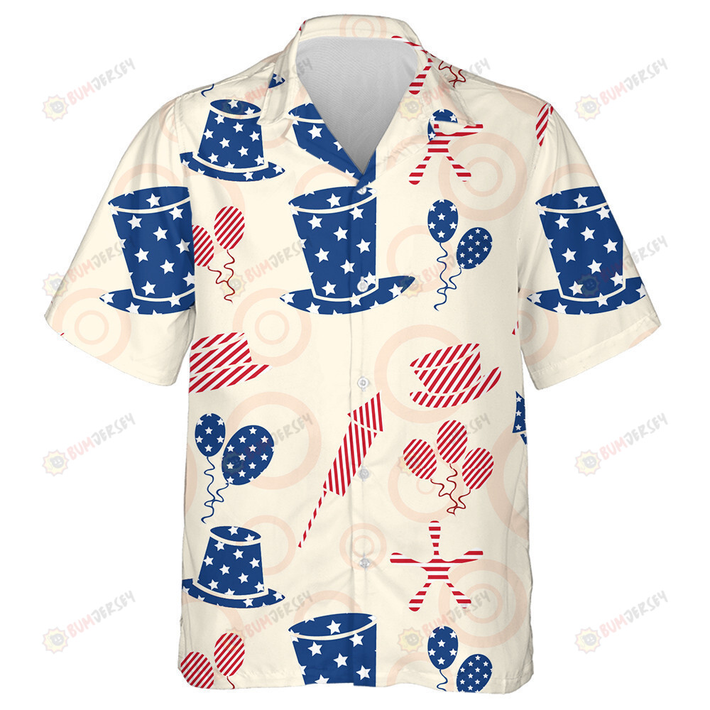 American Independence Day Celebration With Balloon Hat Firework Hawaiian Shirt