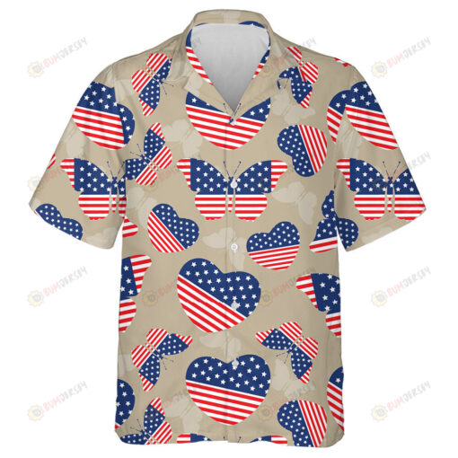 American Independence Day Flag In The Shape Of Butterfly And Heart Hawaiian Shirt