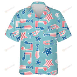 American Independence Day National Symbols On Blue Background Hawaiian Shirt