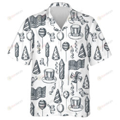 American National Symbols Sketch Illustration In Black And White Hawaiian Shirt