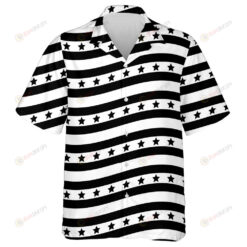 American Patriotic Curved Stripes And Stars In Black And White Pattern Hawaiian Shirt