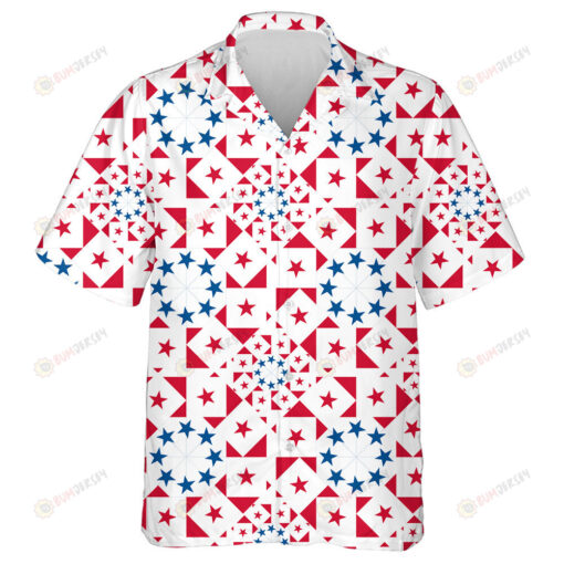 American Pattern Tradition Concept Geometry Stars In Red Blue Hawaiian Shirt