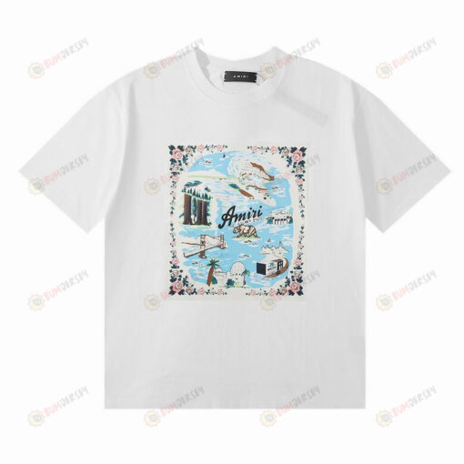 Amiri California Hawaiian Design Printed Basic Cotton T-Shirt - White