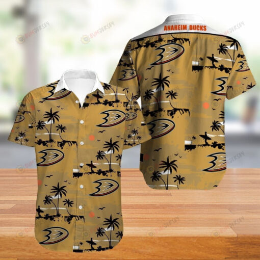 Anaheim Ducks Coconut Tree Pattern Curved Hawaiian Shirt In Brown