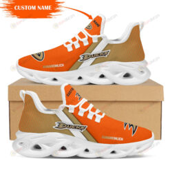 Anaheim Ducks Logo Custom Name Pattern 3D Max Soul Sneaker Shoes In Orange And Brown