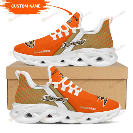 Anaheim Ducks Logo Pattern Custom Name 3D Max Soul Sneaker Shoes In Orange And Brown