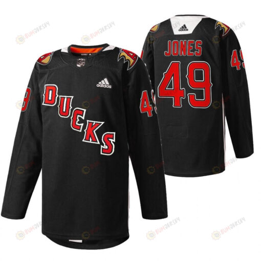 Anaheim Ducks Max Jones 2022 Angels Night Black 49 Jersey Practice Jersey