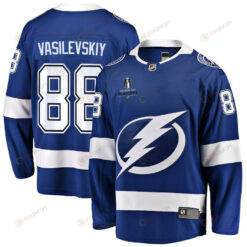 Andrei Vasilevskiy 88 Tampa Bay Lightning Stanley Cup 2023 Playoffs Patch Home Breakaway Men Jersey - Blue