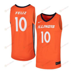Andres Feliz 10 Illinois Fighting Illini Elite Basketball Men Jersey - Orange