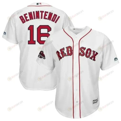 Andrew Benintendi Boston Red Sox 2018 World Series Champions Team Logo Player Jersey - White