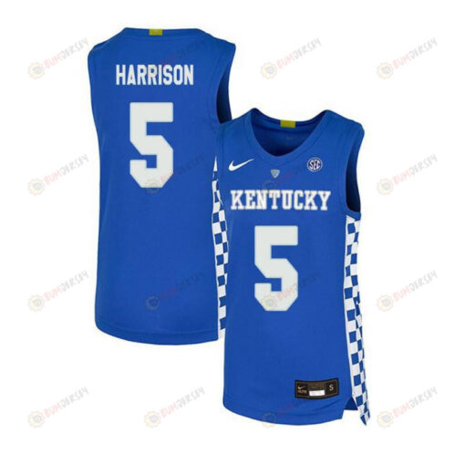 Andrew Harrison 5 Kentucky Wildcats Elite Basketball Men Jersey - Royal Blue