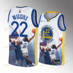 Andrew Wiggins 22 Poster Dunk Over Luka Golden State Warriors Printing White Men Jersey Playoffs Game