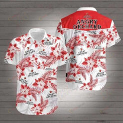 Angry Orchard Short Sleeve Curved Hawaiian Shirt White Red Pattern