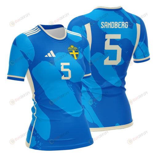 Anna Sandberg 5 Sweden 2023 Women Away Jersey - Blue - All Over Printed Jersey