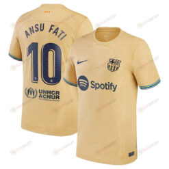 Ansu Fati 10 Barcelona 2022/23 Away Breathe Stadium Player Jersey - Yellow