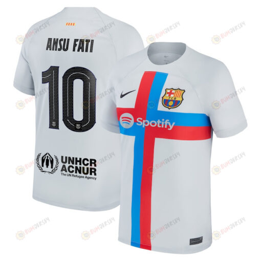 Ansu Fati 10 Barcelona 2022/23 Third Breathe Stadium Player Men Jersey - Gray