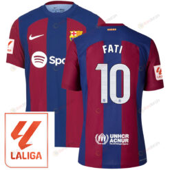 Ansu Fati 10 Barcelona 2023/24 With LaLiga Badge Home Men Jersey