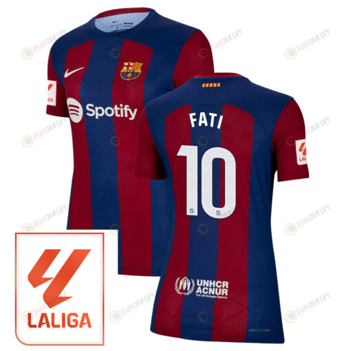 Ansu Fati 10 Barcelona 2023/24 With LaLiga Badge Home Women Jersey