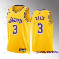 Anthony Davis 3 2022-23 Los Angeles Lakers Gold Icon Edition Jersey Swingman