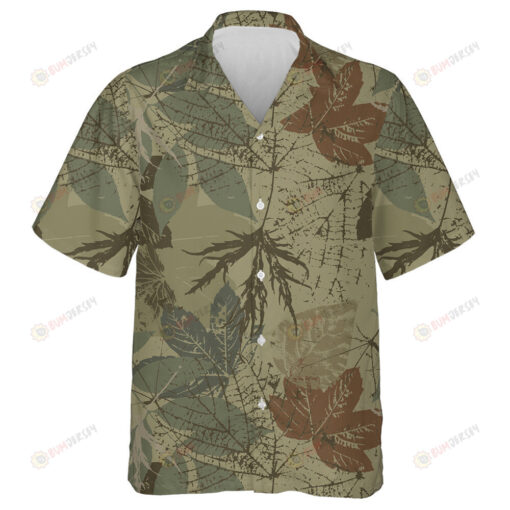 Antique Dark Green Fall Leaf Roots Camo Pattern Hawaiian Shirt