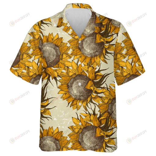 Antique Sketch Style Sunflowers Ornament Pattern Hawaiian Shirt