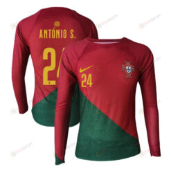 Ant?nio Silva 24 Portugal 2022-23 Home Men Long Sleeve Jersey National Team World Cup Qatar