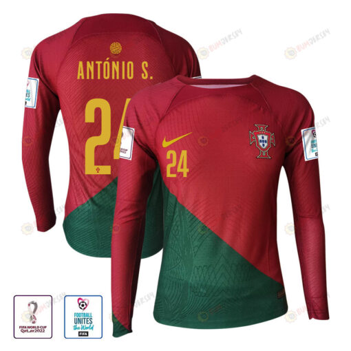 Ant?nio Silva 24 Portugal 2022-23 Home Men Long Sleeve Jersey National Team World Cup Qatar Patch