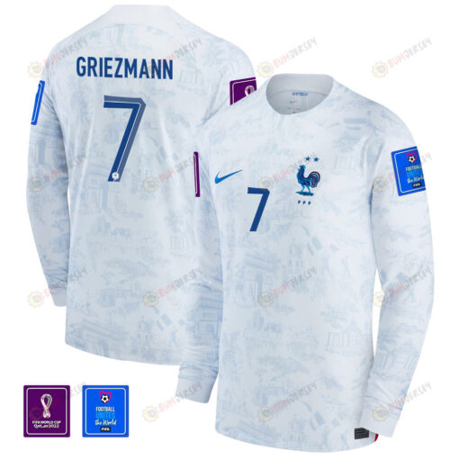 Antoine Griezmann 7 France National Team FIFA World Cup Qatar 2022 Patch - Men Away Long Sleeve Jersey