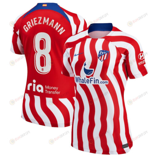 Antoine Griezmann 8 Atletico de Madrid Women 2022/23 Home Breathe Stadium Jersey - Red/White