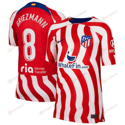 Antoine Griezmann 8 Atletico de Madrid Youth 2022/23 Home Breathe Stadium Player Jersey - Red/White