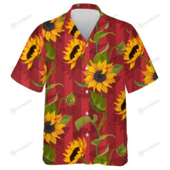 Appealing Sunflower And Its Shadow On Red Background Hawaiian Shirt